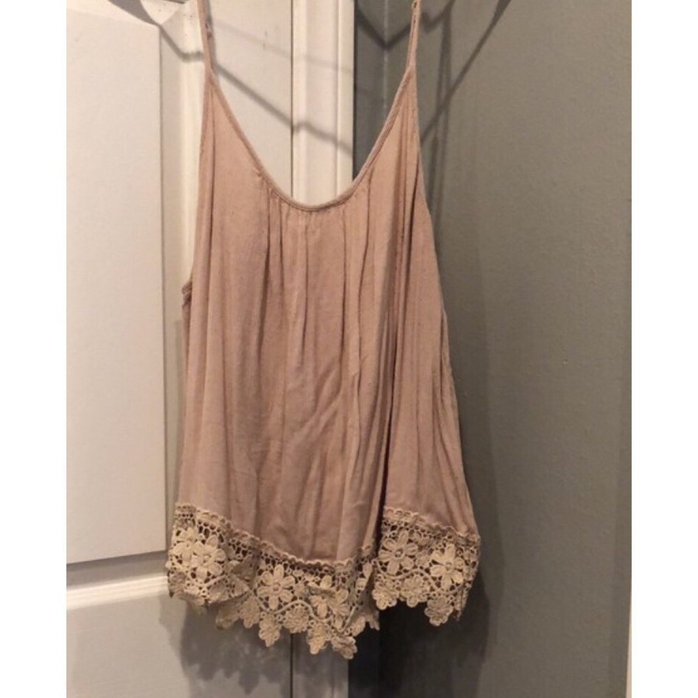 Forever 21 Tan Crochet Hemmed Blouse